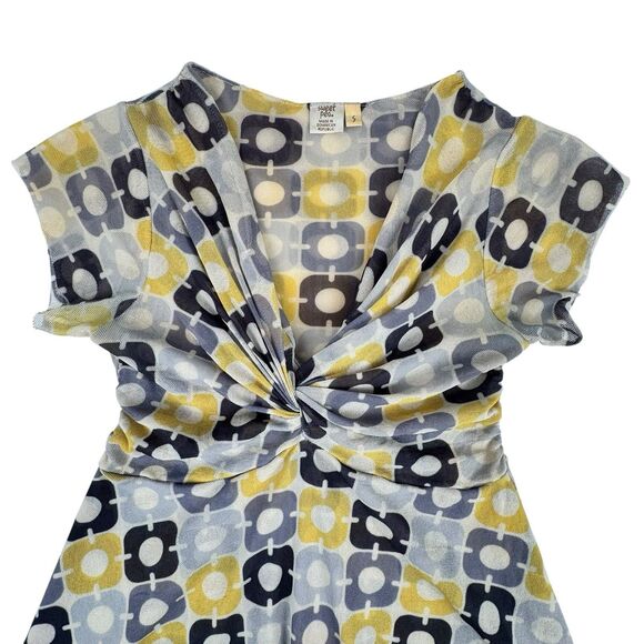 Sweet Pea Y2K Babydoll Top Small Yellow Gray Geometric Mesh Festival Sheer - Picture 4 of 12